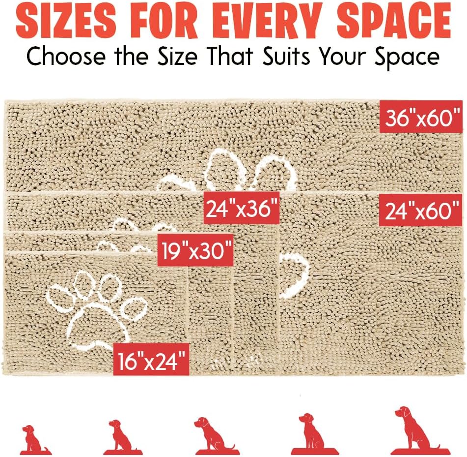 MUDGUARD MAT™ Dog Door Mat with Paw Design for Muddy Paws, Super Absorbent Microfiber, Non-Slip Indoor Mat, Quick-Dry Chenille Rug for Pets & Entryway, Machine Washable, Grey 16" x 24"