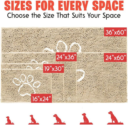MUDGUARD MAT™ Dog Door Mat with Paw Design for Muddy Paws, Super Absorbent Microfiber, Non-Slip Indoor Mat, Quick-Dry Chenille Rug for Pets & Entryway, Machine Washable, Grey 16" x 24"
