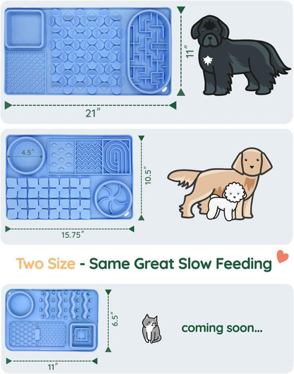 Slow Feeder Bowl for Large dog, Silicone Lick Mat & Snuffle Mat with Suction Cups - Interactive Puzzle Feeder to Slow Eating & Keep Busy, Reduce Vomiting & Relieve Boredom (21"x 11" Light Blue)