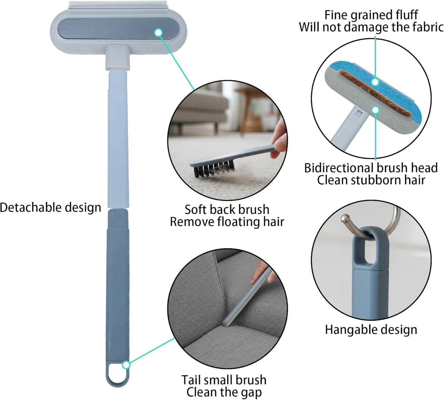 Pet Hair Remover for Furniture – Reusable & Washable Lint Brush for Dog & Cat Hair, 4-in-1 Multifunctional Fur Removal Tool for Couch, Carpet, Clothing, Bedding – Gentle on All Fabrics