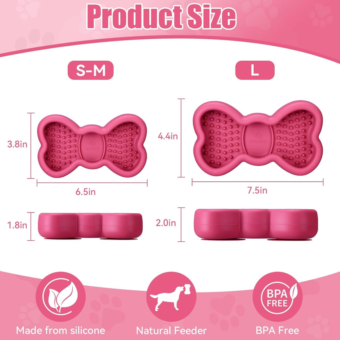 Freeze Dog Lick Bowl, Animire Non-Slip Slow Feeder Lick Mat for Dogs, Silicone Dog Enrichment Bowl for Distraction Anxiety Relief Boredom, BPA Free, Dishwasher Safe(Rose,S)