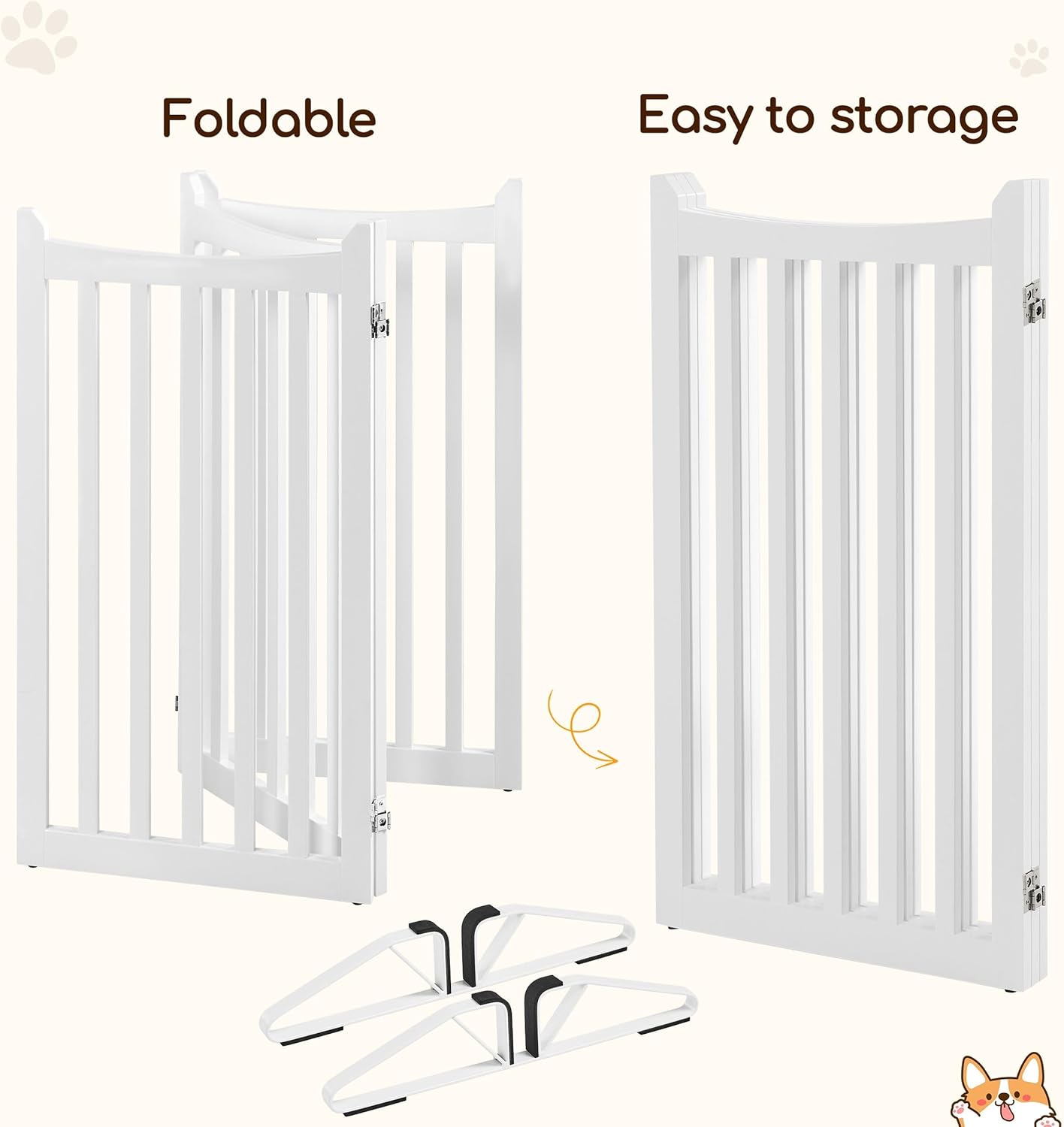 Yaheetech Freestanding Pet Gate 3-Panel Wooden Dog Fence with 2 Support Feet Folding Dog Gate for Indoor, Stairs, Doorways, Halls, Kitchen Wooden Pet Barrier White 36" H