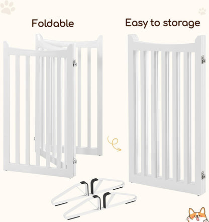 Yaheetech Freestanding Pet Gate 3-Panel Wooden Dog Fence with 2 Support Feet Folding Dog Gate for Indoor, Stairs, Doorways, Halls, Kitchen Wooden Pet Barrier White 36" H