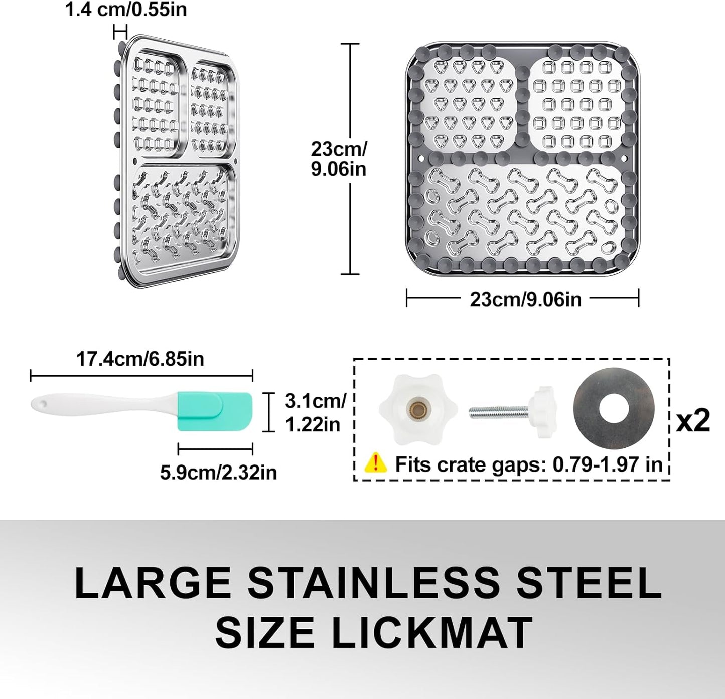 Kactoily Stainless Steel Lick Mat for Dogs and Cats, Large Slow Feeding Licking Pad with 46 Suction Cups, Wall/Floor/Crate Mounting, Peanut Butter Licking Pad for Boredom Reducer and Anxiety Relief