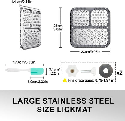 Kactoily Stainless Steel Lick Mat for Dogs and Cats, Large Slow Feeding Licking Pad with 46 Suction Cups, Wall/Floor/Crate Mounting, Peanut Butter Licking Pad for Boredom Reducer and Anxiety Relief