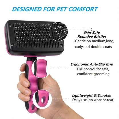 PETIMP STORE 4PCS Self Cleaning Slicker Brush, Pet Grooming Rake, Bath Brush & Massage Brush for Short/Long Haired Dogs, Cats & Horses, Pet Grooming Deshedding Tools - Pet Supplies (White Black)