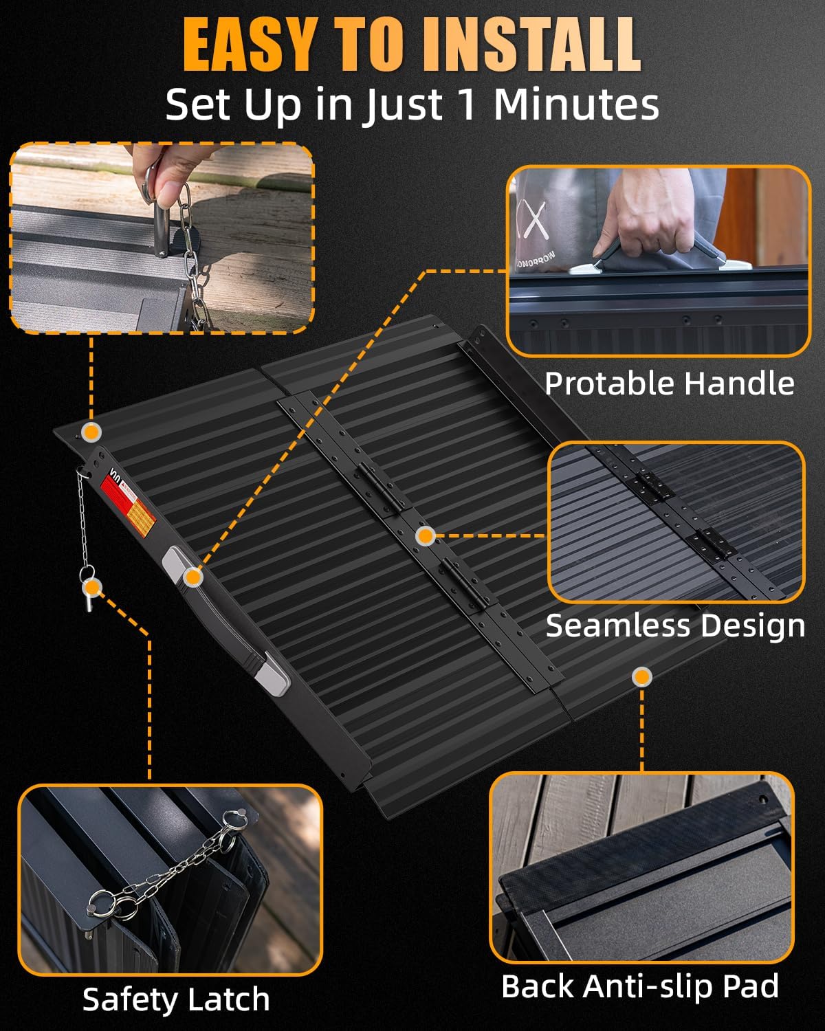 VNN Portable Wheelchair Ramp 4FT, Non-Slip Aluminum Ramps for Wheelchairs for Home, Handicap Wheelchair Ramps for Home Steps, Aluminum Loading Dock Plates, Doorways, Black