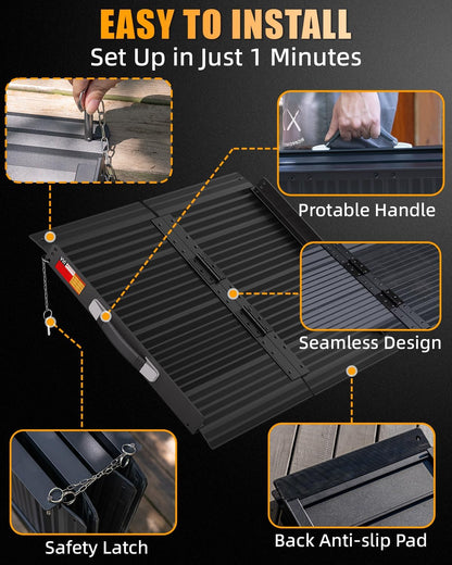 VNN Portable Wheelchair Ramp 4FT, Non-Slip Aluminum Ramps for Wheelchairs for Home, Handicap Wheelchair Ramps for Home Steps, Aluminum Loading Dock Plates, Doorways, Black