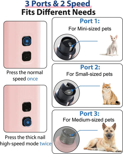 Electric Dog Nail Grinder with 2 Level LED Lights, 2 Speed 30dB Super Quiet and Low Vibration Turbo Charge Pet Nail Grinder for Small Dogs and Cats - White