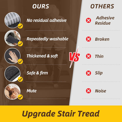 Non-Slip Stair Treads for Wooden Steps Indoor, 15 Pack 8" X 30" Edging Stair Rugs with TPE Backing, Carpet Stair Treads for Kids Elders & Pets, 100% Polyester Soft Stair Runners, Brown