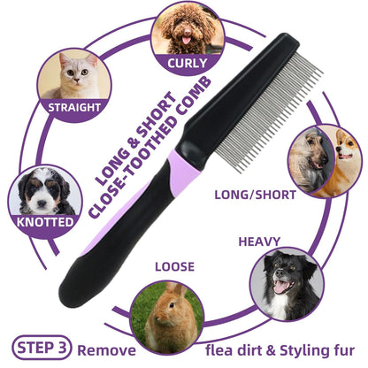 Dog Brush for Shedding,7 PCS Pet Grooming Brush Kit to De-fur & Hair Slicker Deshedding Brushes with Undercoat Rake Comb Bath Brush&Nail Clipper for Grooming Short Long Haired Dogs Cats Blue