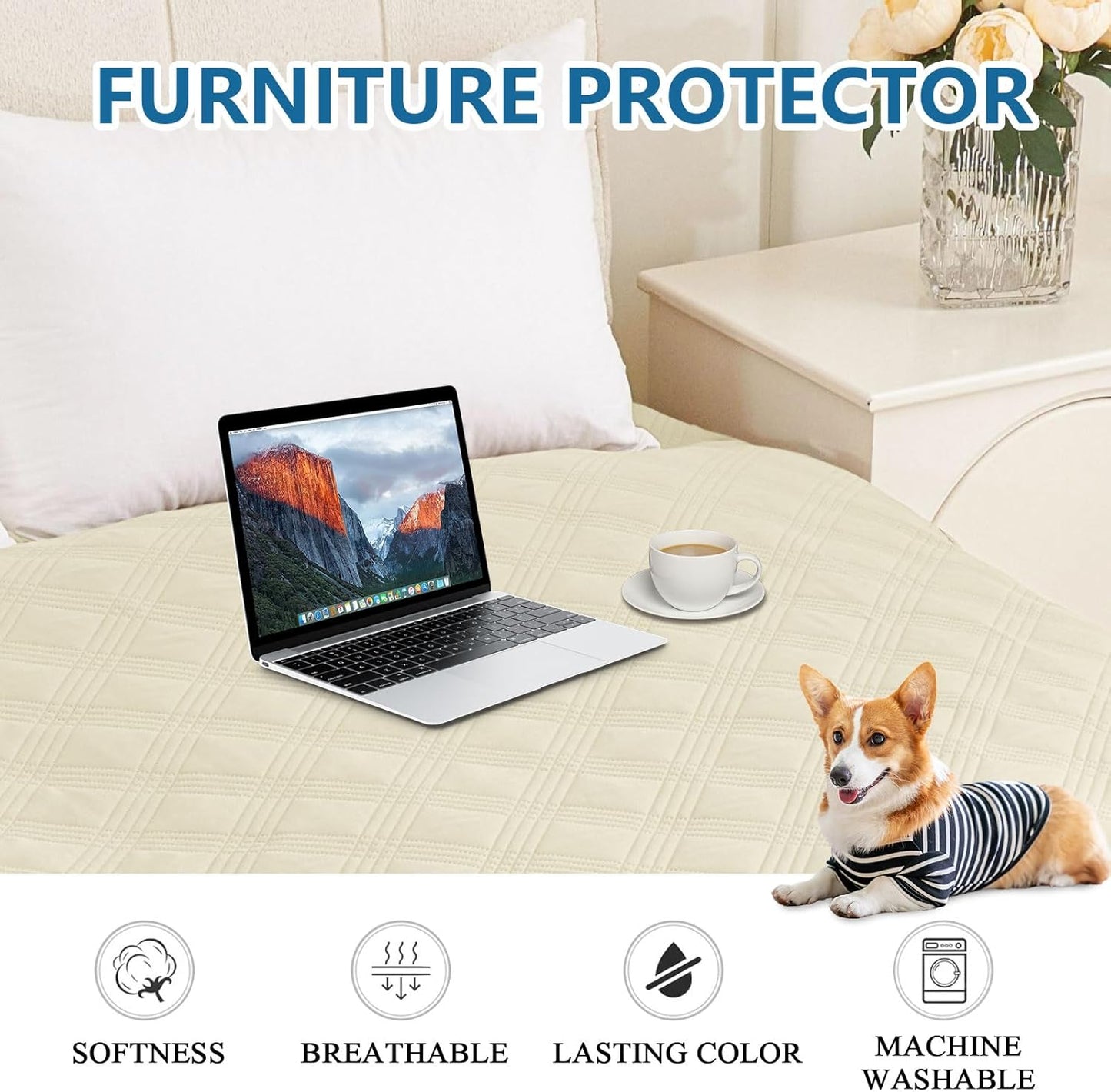 hyha Waterproof Dog Bed Blanket, Soft Pet Blankets, Waterproof Couch Cover for Dogs, Reversible Sofa Covers Washable for Furniture (30x70 Inch, Taupe/Beige)