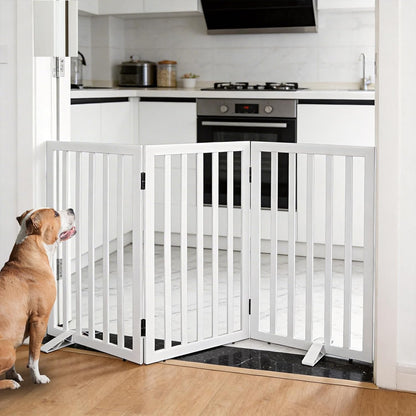 ZJSF Freestanding Indoor Dog Gate for House Foldable Wood Puppy Gate for Doorways Pet Gate for Stairs Extra Wide Pet Fence, Brown, 24" Height 3 Panels