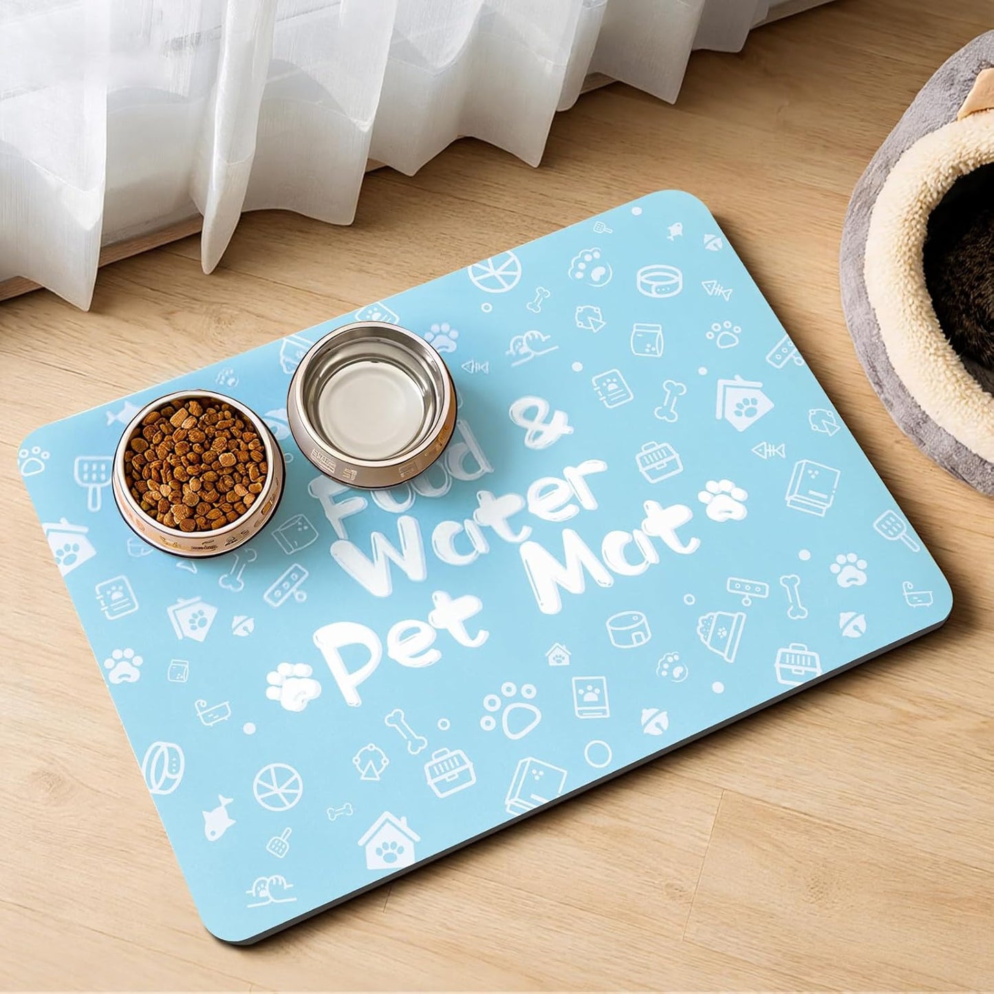 Pet Feeding Mat,Dog Cat Mat for Food and Water,Dog Bowl Waterproof Placemat with Rubber Backing,Absorbent Quick Dry Water Dispenser Mat for Pet（Dark Gray 12"×18"）