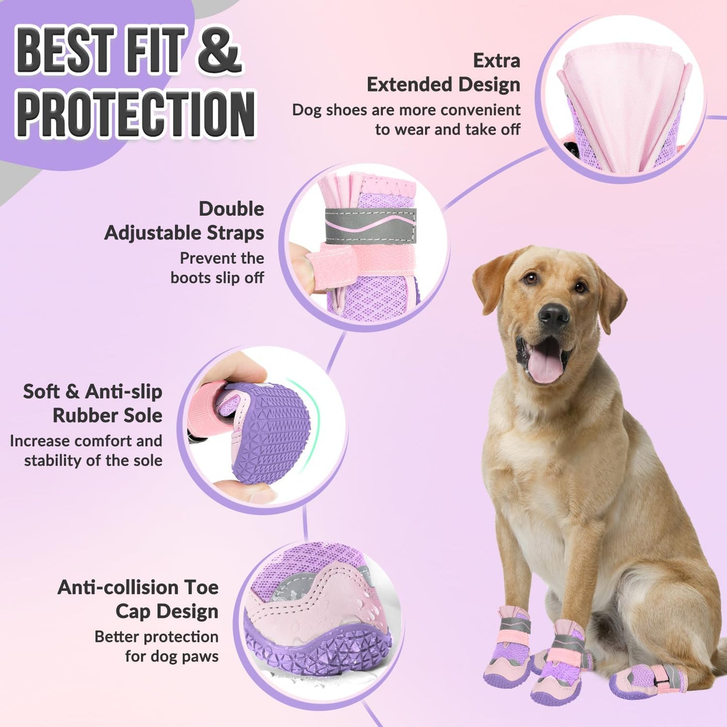 SlowTon Dog Shoes for Large Small Medium Dogs - Breathable Dog Boots for Summer Hot Pavement, Paw Protector for Outdoor Walking Winter Snow, Anti-Slip Rubber Dog Booties for Hardwood Floor (Green, 6)