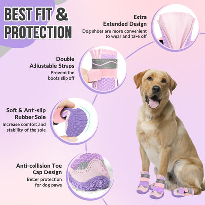 SlowTon Dog Shoes for Large Small Medium Dogs - Breathable Dog Boots for Summer Hot Pavement, Paw Protector for Outdoor Walking Winter Snow, Anti-Slip Rubber Dog Booties for Hardwood Floor (Green, 6)