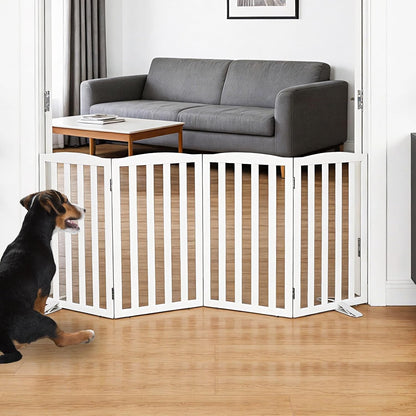 Freestanding Dog Gate Indoor,Doggie Gate Foldable Pet Gates for Doorways,Stairs or Hallways, Wooden Brown Pet Gate for the House, Pet Fence with Support Feet Included,24 "Height-3 Panels