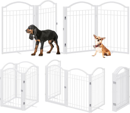 BHG Metal No-Assembly Freestanding Dog Gate with Door Walk Through, Extra Wide 144", Extra Tall 32" Pet Gate, Accordion Puppy Folding Playpen Dog Fence, with 2PCS Support (Black, 6 panesl)