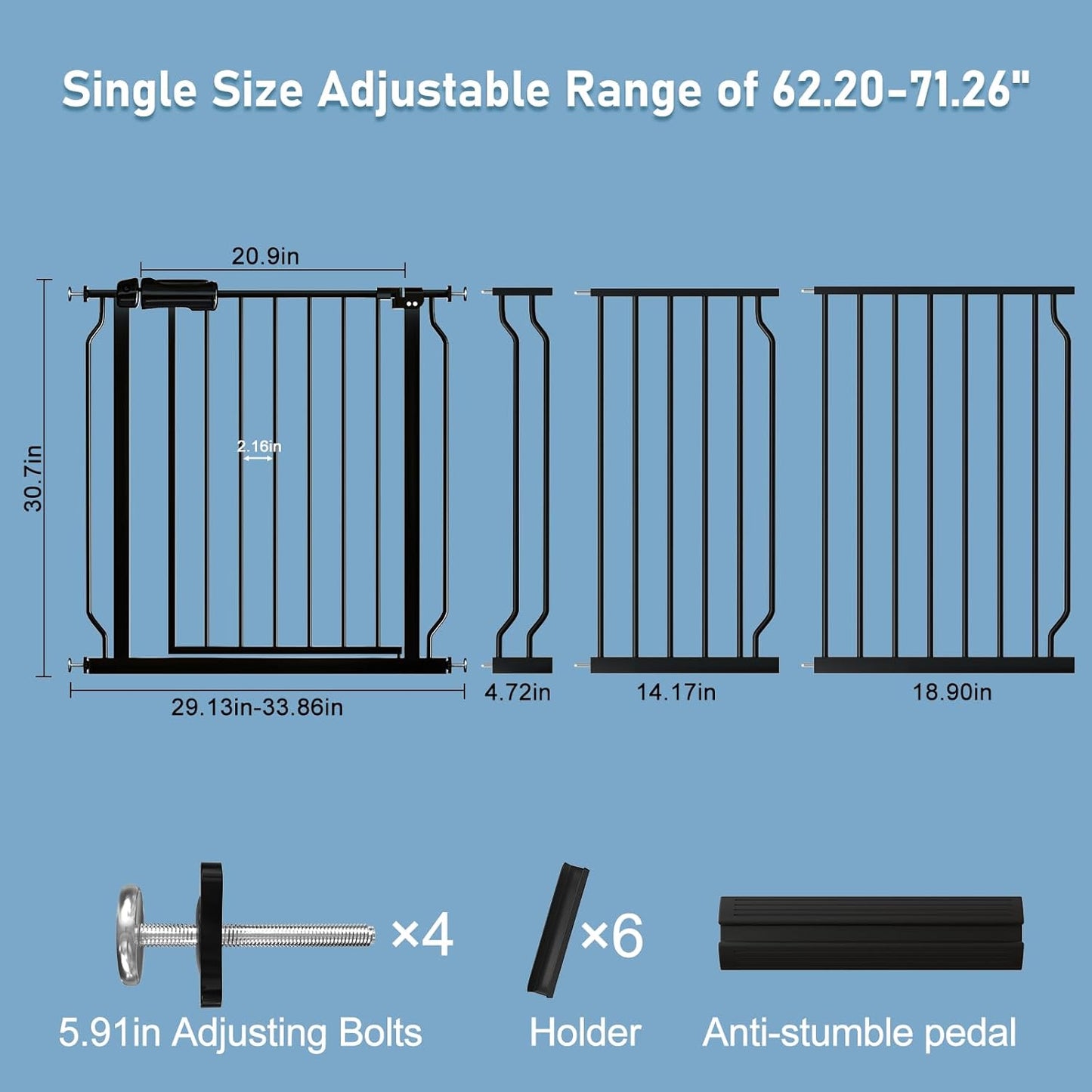 ALLAIBB Extra Wide Pressure Mount Baby Gate Auto Close Metal Child Dog Pet Safety Gates with Walk Through for Stairs,Doorways,Kitchen and Living Room (62.02-66.93"/158-170cm)