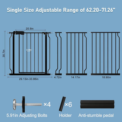 ALLAIBB Extra Wide Pressure Mount Baby Gate Auto Close Metal Child Dog Pet Safety Gates with Walk Through for Stairs,Doorways,Kitchen and Living Room (62.02-66.93"/158-170cm)