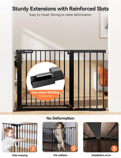 COMOMY 36" Extra Tall Baby Gate for Stairs and Doorways - Fits 29.5" to 48.8" Wide Openings, Auto Close Extra Wide Dog Gate for House, Pressure Mounted Easy Walk Through Pet With Door, Black