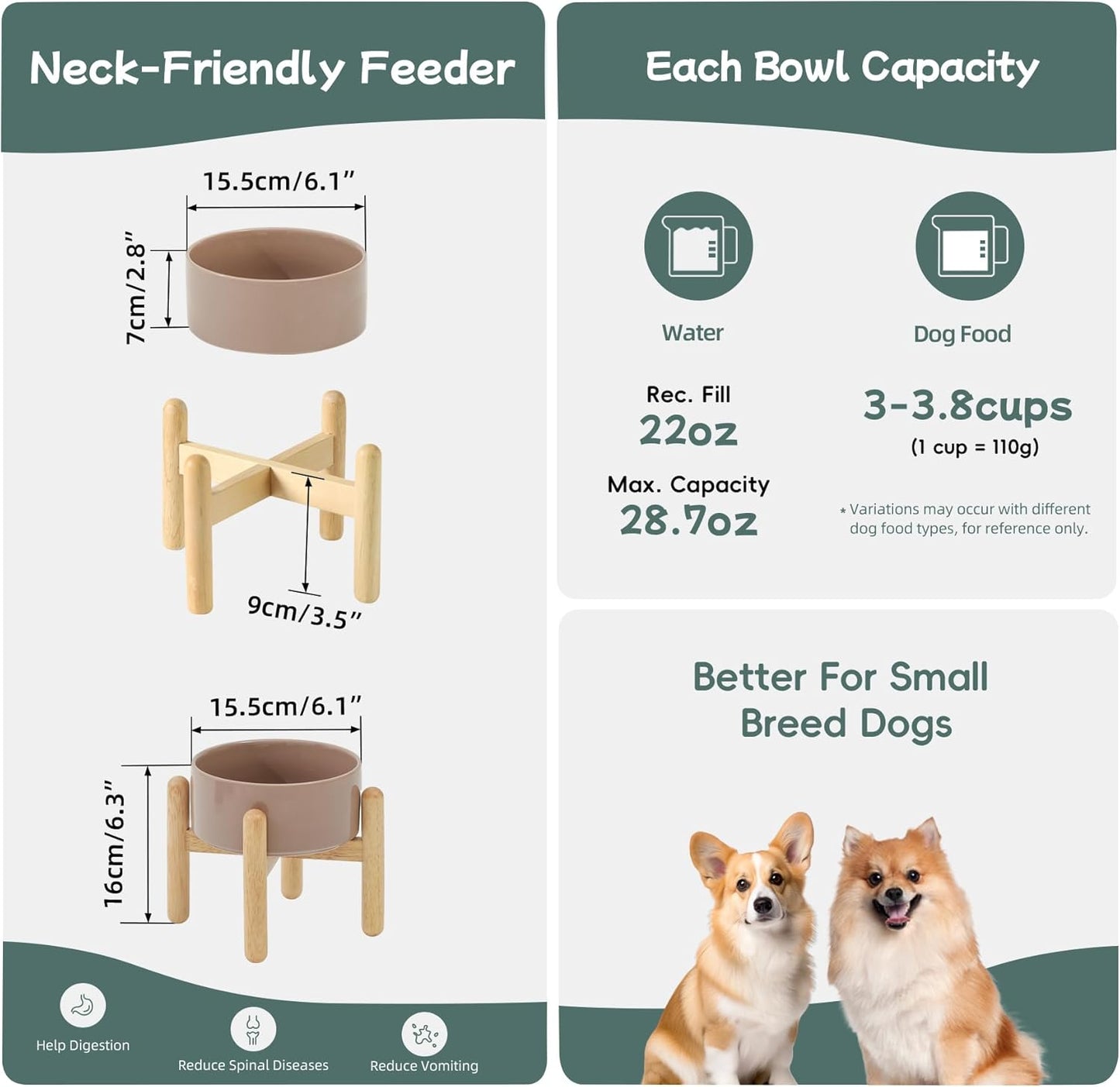 Havniva 8.3inch Ceramic Raised Dog Bowl with Stand, Elevated Dog Bowls for Large Breed Dog Food and Water Bowl Non-Slip Dog Dish Large Capacity Feeding Pet Water Bowl
