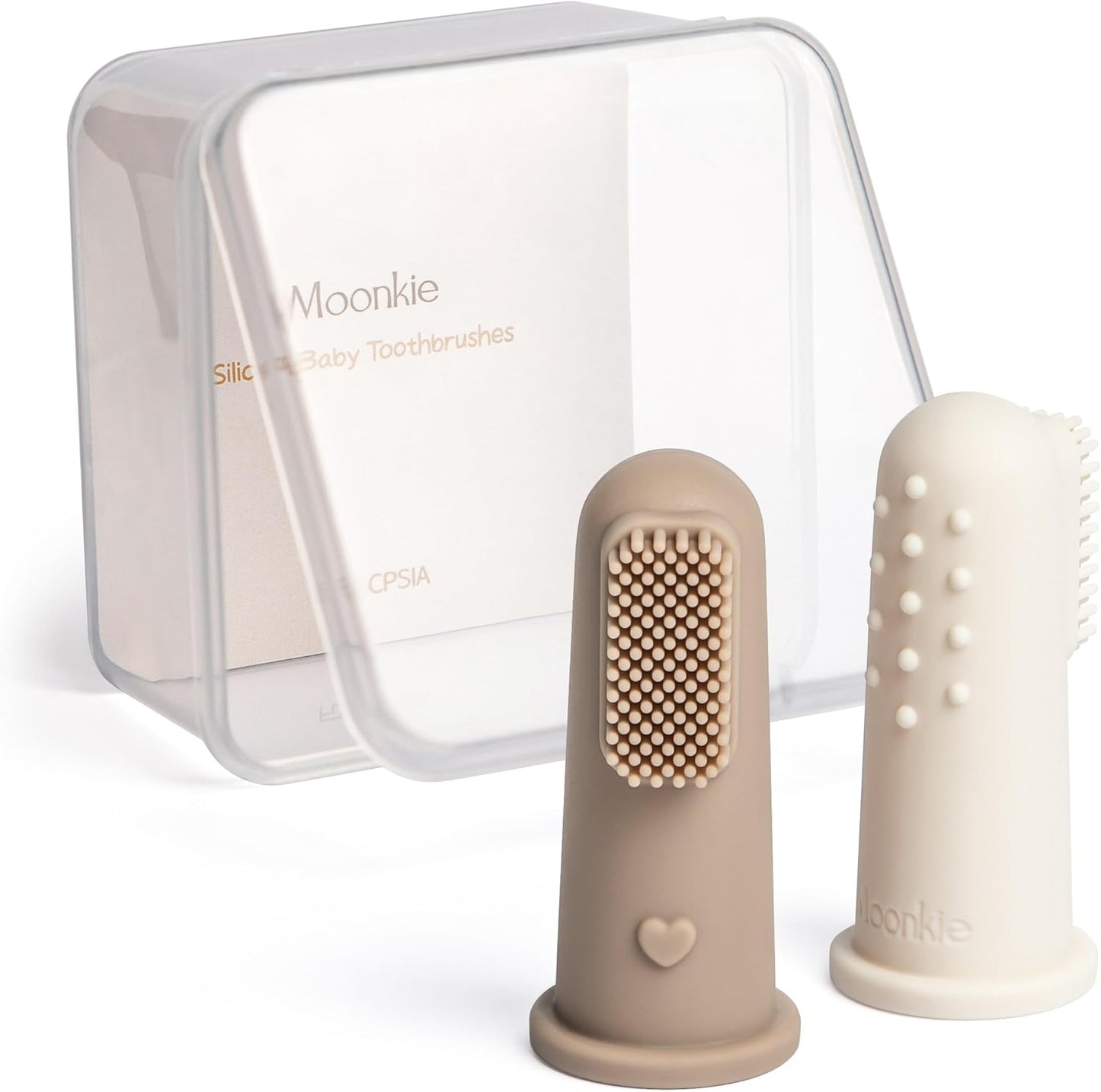 Moonkie Baby Finger Toothbrush Tongue Oral Cleaner Kit for 3 Months +, 3 Pcs (Clay/Ivory/Clay)