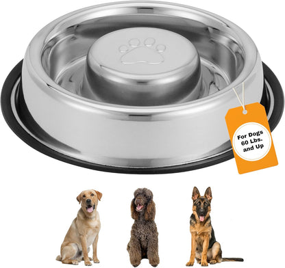 Neater Pet Brands Stainless Steel Slow Feed Dog Bowl for Fast Eating Large Breed, Metal Slow Feeder Dog Bowl Fits in Large Neater Feeders, for Puppy or Dogs (>40 lbs), 3 Cup Food Capacity