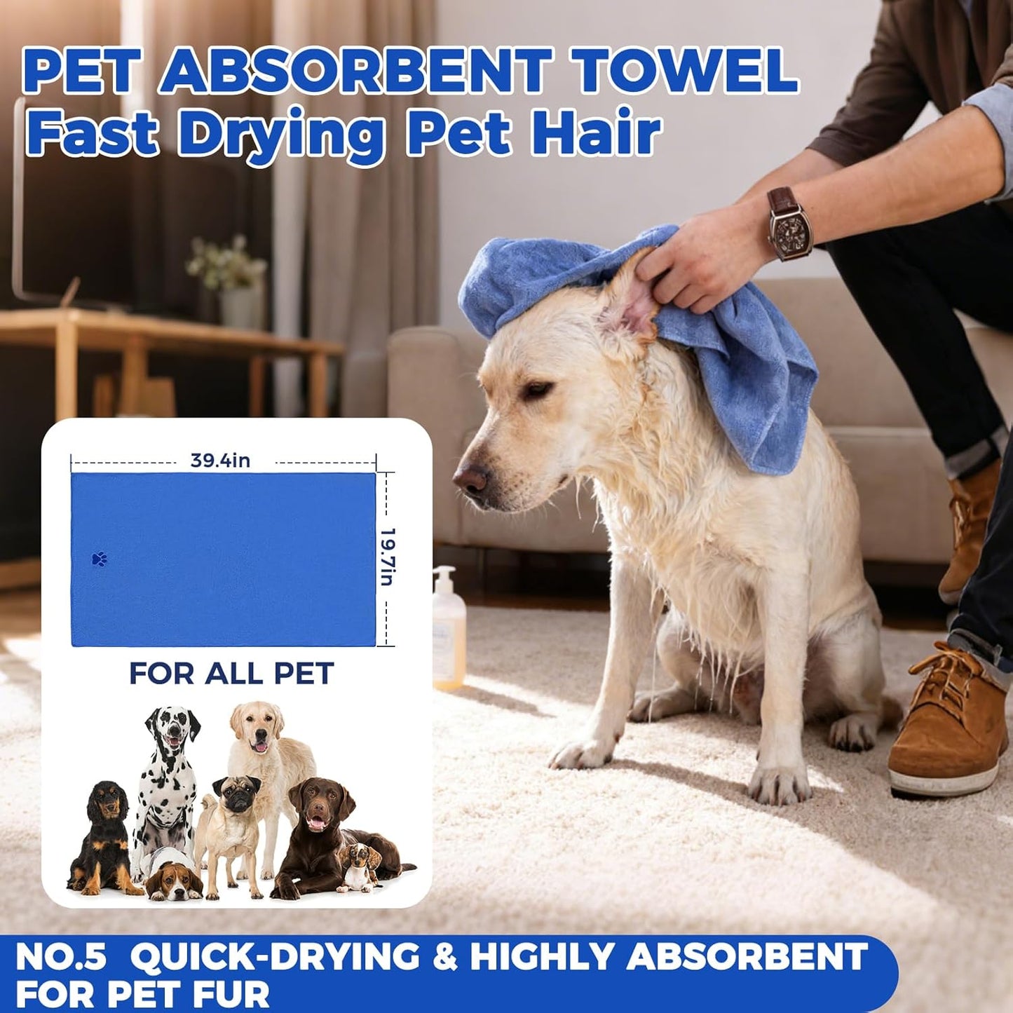 PAWCHIE Bath Grooming Kit for Pets, 9 PCS Hair Brush Set with Towel,Washing Gloves,Bath Brush and Adjustable Handle Shampoo Brush & Scrubber for Short Long Haired Dogs and Cats,Dog Bath Supplies,Blue