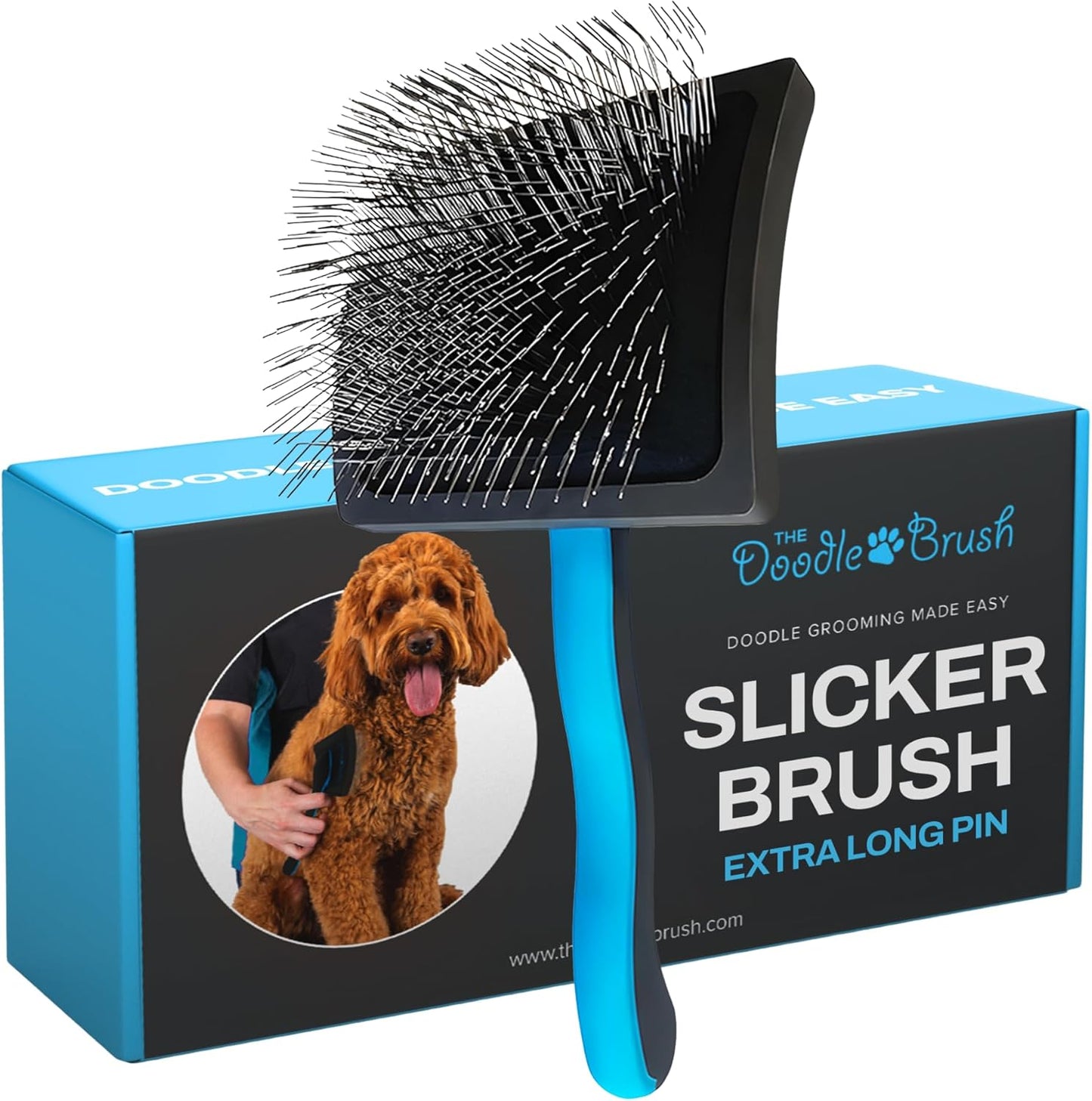 Slicker Brush for Dogs Detangler, Poodle Pin Dematting Dog Hair Brushes, Extra Long Pin Slicker for Goldendoodle, Cockapoo, Cavapoo, Tangle-Free Grooming Shiny Coat Pet Brushes