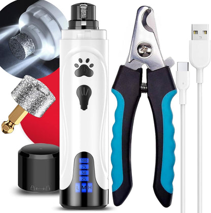 YABIFE Super Quiet Dog Nail Grinder & Clippers Kit with 2 LED Lights, 3 Speeds Up to 12,000 RPM, Lower Than 30dB Electric Pet Nail Trimmer for Small Medium Large Dogs and Cats