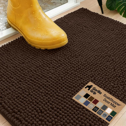 GORILLA GRIP SoakSTOPPER Dog Door Mat, 30x20 Machine Washable Rug Absorbent Doormat Captures Moisture Mud Dirt, Quick Dry Soft Chenille Entryway Rugs Indoor Entrance Mats for Dog Paws, Paw Grey