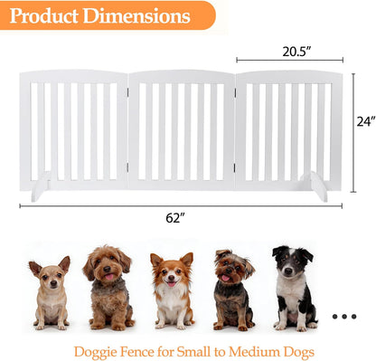 Freestanding Pet Dog Gate 36 Inch Foldable Fence Indoor 3 Panel Extra Wide Wooden Dog Door for Stairs Hallways Doorways