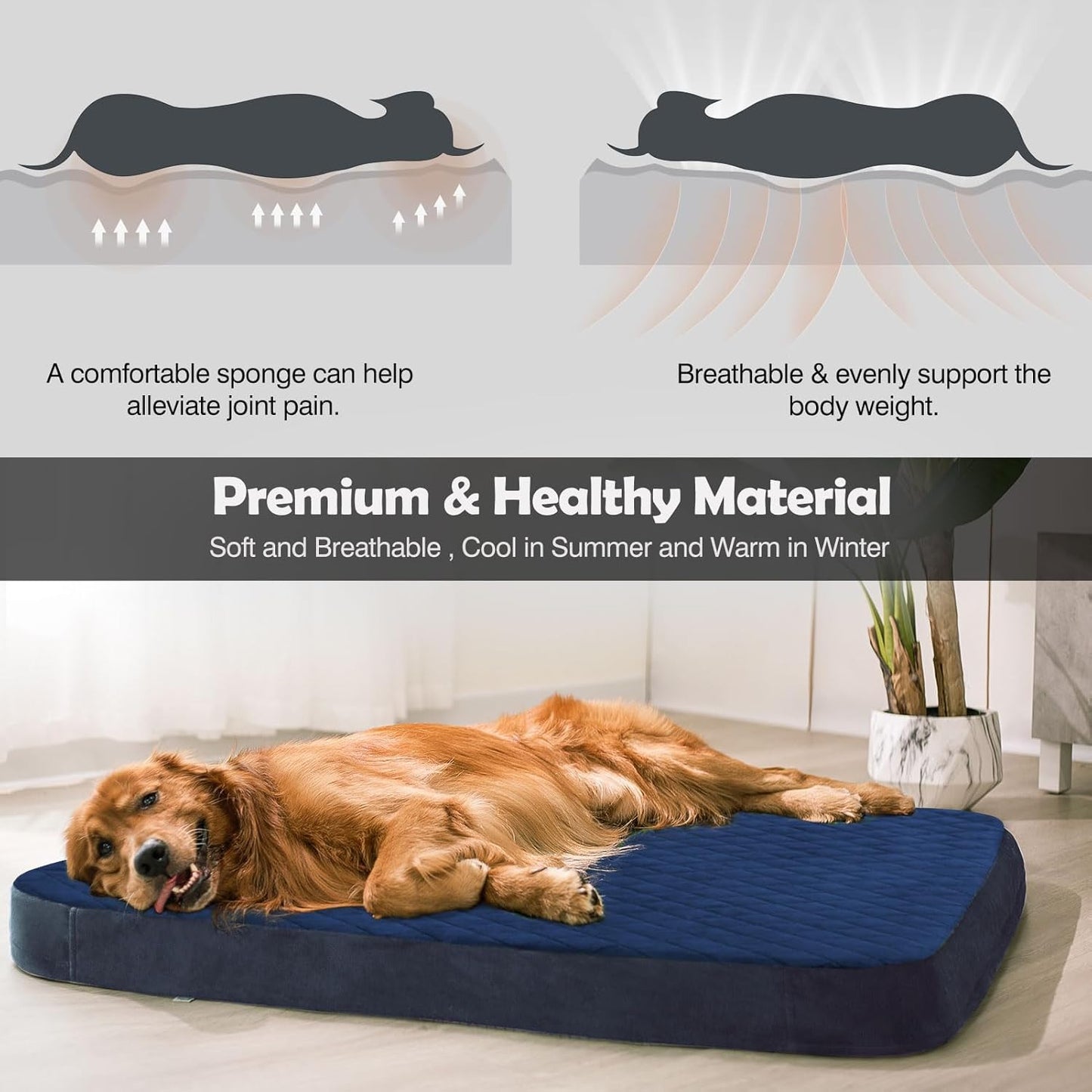 Large Dog Bed, High Density Foam, Good Resilience for Enough Cushion to Large Dogs Such as Great Dane, 47 * 39 Inches Widen Pet Bed, Non Slip Bottom with Removable Washable Cover