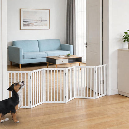 Dog Gate Indoor, Freestanding Dog Fence for The House, Doorways, Hallways,or Stairs,Pet Gate Foldable Wooden,Expandable 24" Height 3 Panels,White