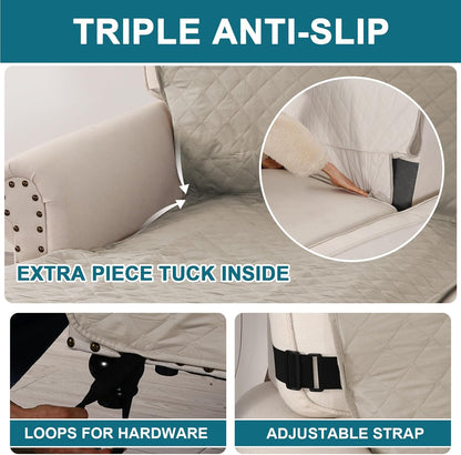 Turquoize 100% Waterproof Sofa Covers Couch Cover Sofa Cover for Dogs Couch Protector Triple Non-Slip Sofa Slipcover for 3 Cushion Couch Furniture Protector for Pets, Kids,Dog (Sofa 70", Ivory)