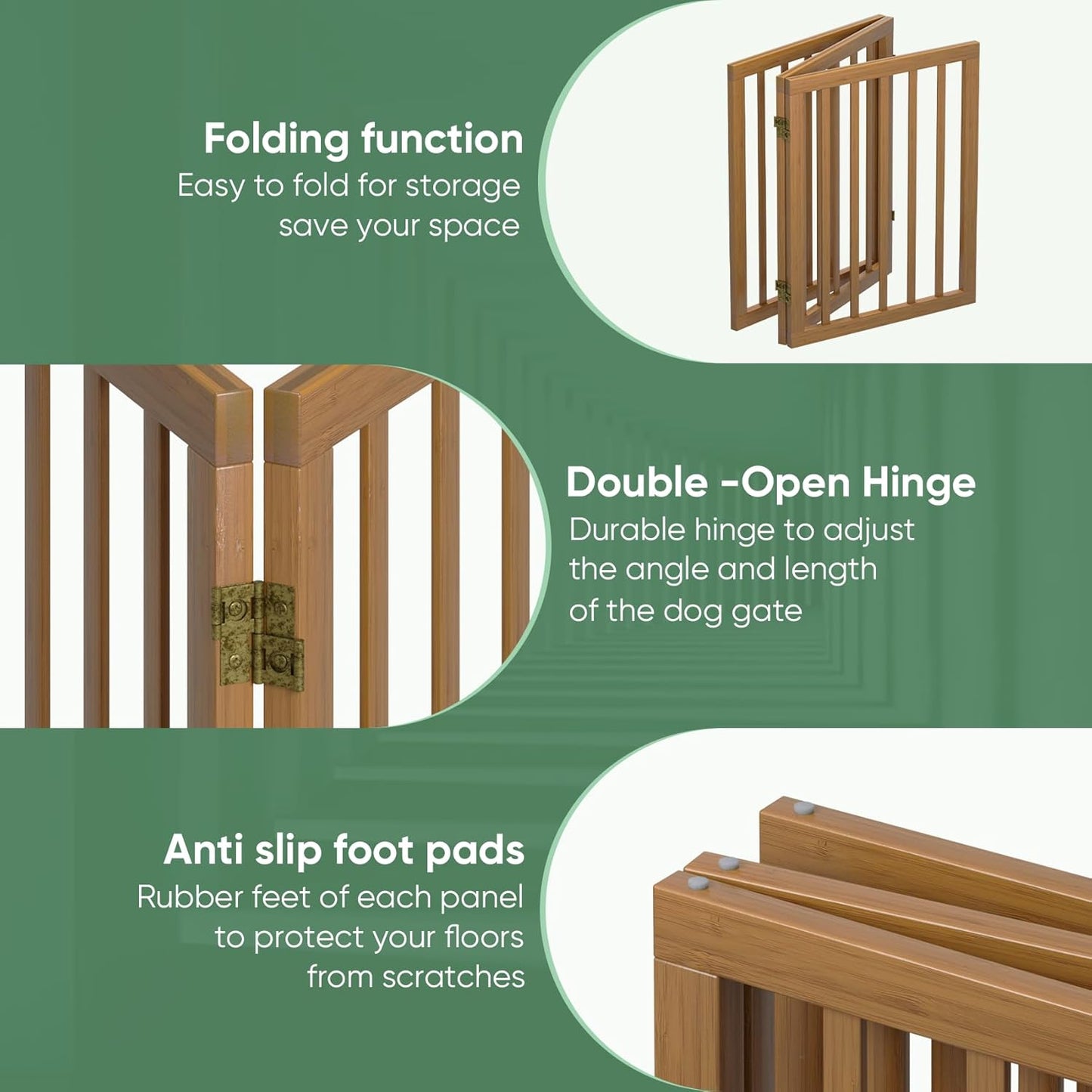 Freestanding Foldable Dog Gate - 4 Panel Room Divider with Metal Support Feet (Black)