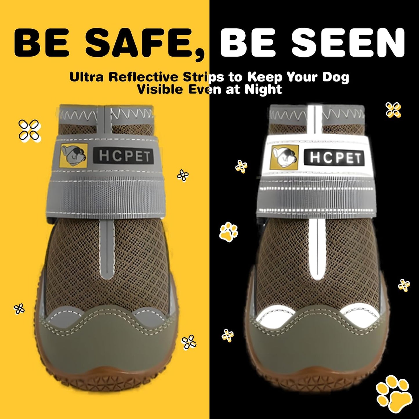 Hcpet Dog Shoes for Dogs, Dog Booties for Dogs, Anti-Slip Dog Boots & Paw Protectors for Hot Pavement Winter Snow Hiking with Reflective Straps Khaki Size 6, 4PCS