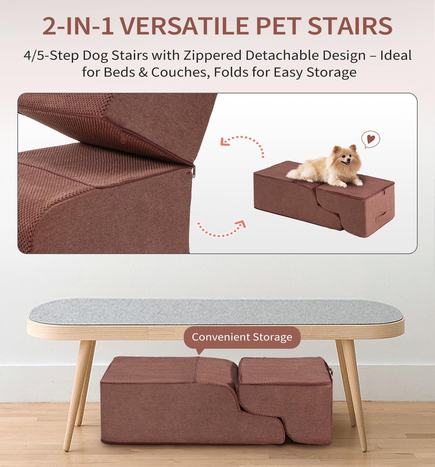 Made4Pets Dog Stairs Ramp for Small Dogs 15.7" H, 3-Step Dog Steps for Bed Couch Sofa and Chair, 35D Foam Pet Steps for Small Dogs and Cats, Non-Slip Bottom Pet Stairs, Grey