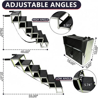 PENSUN Dog Stairs with Nonslip Surface Portable Folding Pet Ramp for Car, SUV and Trucks Foldable Truck Ramp Stairs for Small to Large Size Dogs Up to 250LBS
