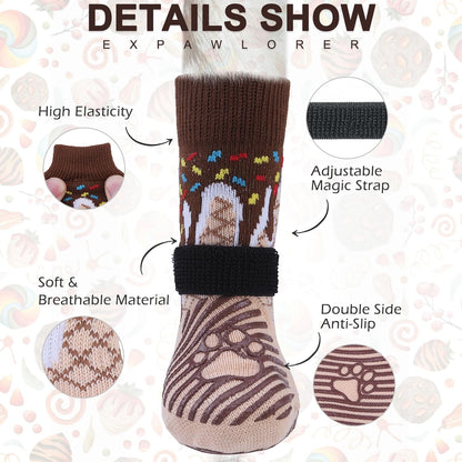EXPAWLORER 6Pcs Anti-Slip Dog Socks to Prevent Licking Paws,Dog Shoes for Hot Pavement,Dog Booties Traction Control on Hardwood Floor,Boots & Paw Protectors, for Puppy Small Medium Large Senior Dogs