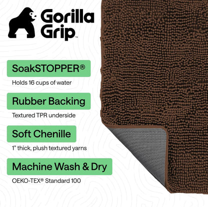 GORILLA GRIP SoakSTOPPER Dog Door Mat, 30x20 Machine Washable Rug Absorbent Doormat Captures Moisture Mud Dirt, Quick Dry Soft Chenille Entryway Rugs Indoor Entrance Mats for Dog Paws, Paw Grey