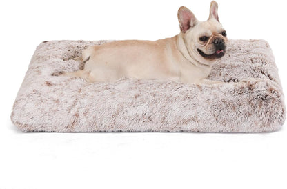 Bedfolks Waterproof Dog Crate Bed, Plush With Removable Washable Cover, Faux Fur Crate Pad for Medium Dogs, Fluffy Kennel 29"x21", Dark Grey