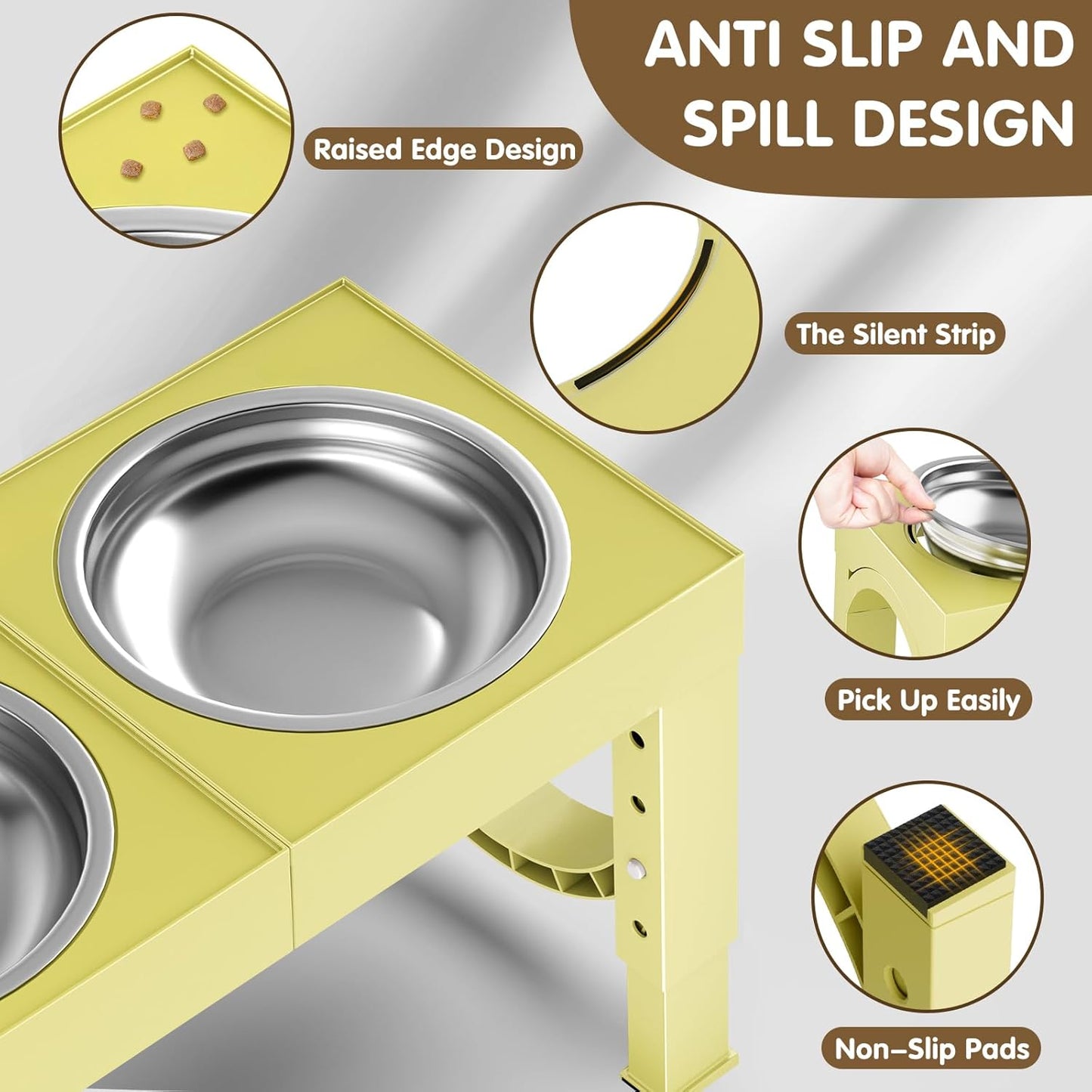 XIAZ Elevated Dog Bowls Large Breed Raised Dogs Bowl Stand Large/Medium Sized Dog Slow Feeder Dogs Bowls Food Water Stands 5 Heights Adjustable 9/11/12/14in Pet Feeder Dish Station