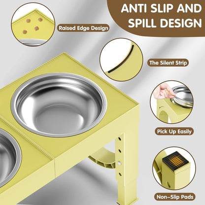 XIAZ Elevated Dog Bowls Large Breed Raised Dogs Bowl Stand Large/Medium Sized Dog Slow Feeder Dogs Bowls Food Water Stands 5 Heights Adjustable 9/11/12/14in Pet Feeder Dish Station