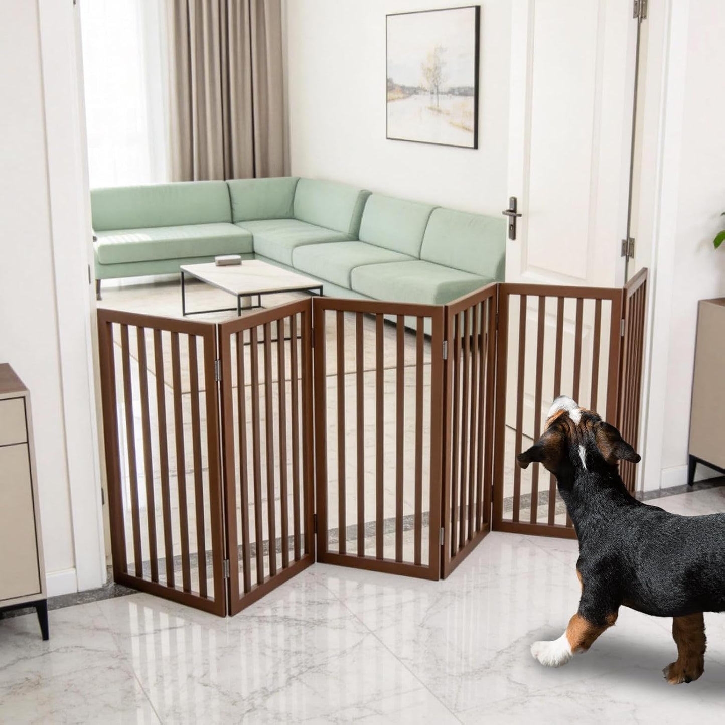 Dog Gate Indoor, Freestanding Dog Fence for The House, Doorways, Hallways,or Stairs,Pet Gate Foldable Wooden,Expandable 24" Height 3 Panels,White