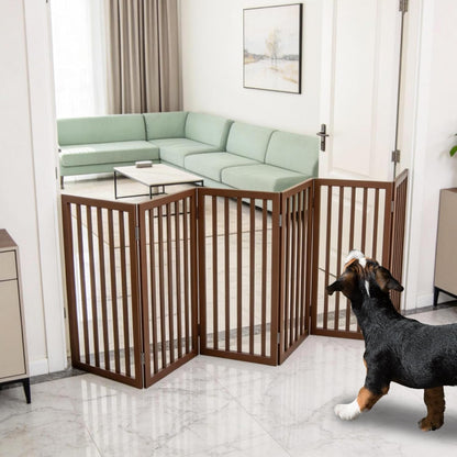Dog Gate Indoor, Freestanding Dog Fence for The House, Doorways, Hallways,or Stairs,Pet Gate Foldable Wooden,Expandable 24" Height 3 Panels,White