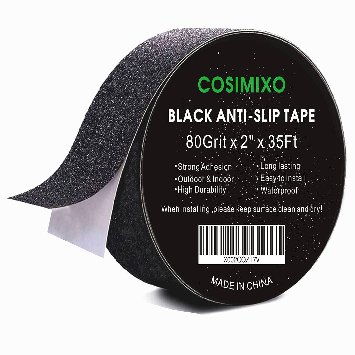 COSIMIXO 8" x 35Ft Heavy Duty Anti Slip Tape,Best 80grit Friction,Grip,Abrasive for Stairs Outdoor/Indoor,Skateboard Grip Tape Safety Non Skid Tread Staircases Anti-Slip Traction Tape Black
