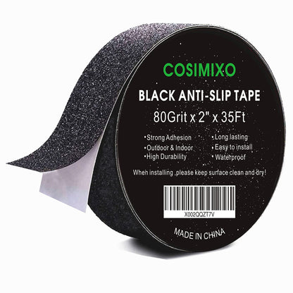 COSIMIXO 8" x 35Ft Heavy Duty Anti Slip Tape,Best 80grit Friction,Grip,Abrasive for Stairs Outdoor/Indoor,Skateboard Grip Tape Safety Non Skid Tread Staircases Anti-Slip Traction Tape Black