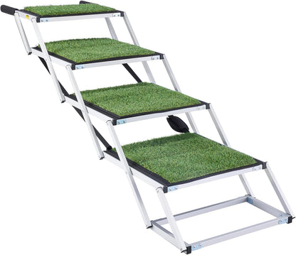 VEVOR Dog Stairs for Car, 4 Steps Extra Wide Foldable Dog Ramp for Large Dogs with Non-Slip Rug Surface, Portable Lightweight Pet Ladder for Car, SUV, Truck, High Beds, Sofas, Support up to 200 lbs